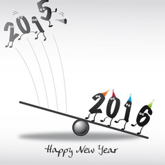 2016 Happy New Year Greeting Card, Zahlen, Katapult