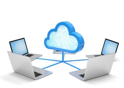 3d cloud symbol and laptops