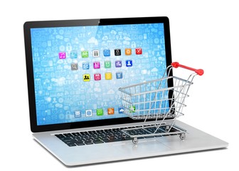 Shopping cart on laptop. 