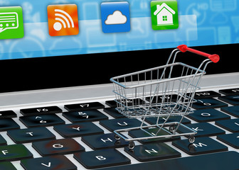 Shopping cart on laptop. 