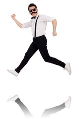 Young man with moustache isolated on white