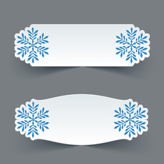 Vector Set of Blank White Paper Retro Labels with Snowflakes.