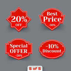 Vector Set of Red Sale Paper Retro Labels.