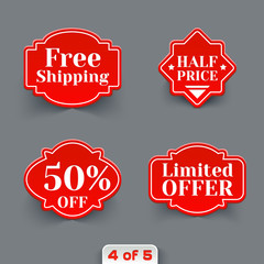 Vector Set of Red Sale Paper Retro Labels.