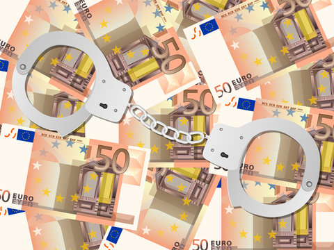 handcuffs on fifty euro background