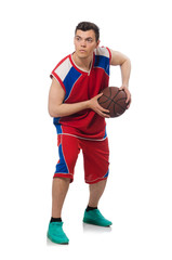 Fototapeta na wymiar Young basketball player isolated on white