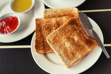 Toast, jam, served with set breakfast.