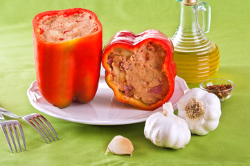Raw stuffed peppers. 