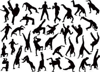 thirty three fighter silhouettes isolated on white