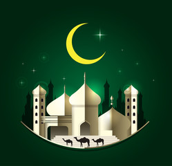 Eid Mubarak on green background. vector illustration.