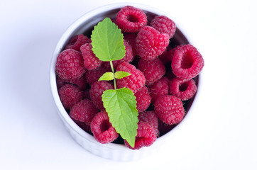 A beautiful selection of freshly picked ripe red raspberries