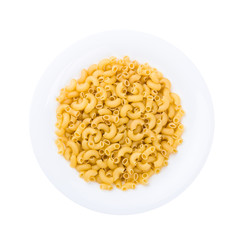 Plate of pasta seen from above isolated on white