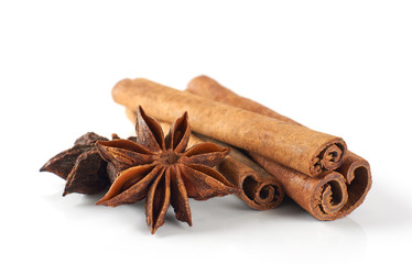 Spice star anise, cinnamon isolated on white background