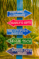 Fototapeta premium Tourist signs in placencia beach, belize