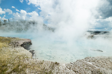 Grand Prismatic Spring at Yellowstone National Park, full of colorful Bacteria and thermophiles