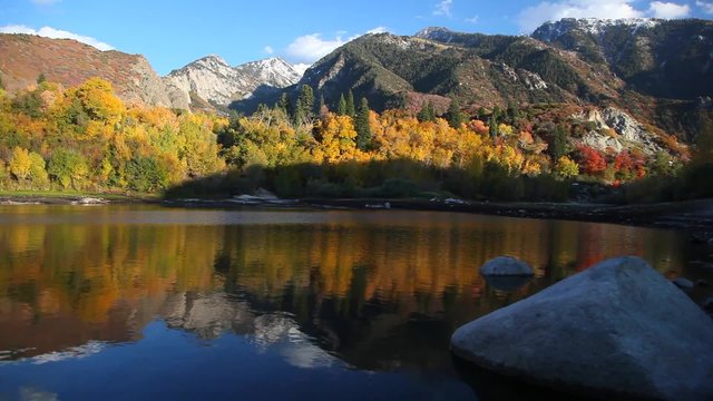 Fall Reflection on Lake Wide Shot