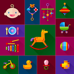 Baby toys icon set