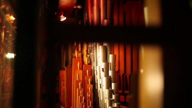 Pipes of an Organ Tilt Shot