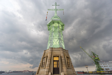 Naklejka premium Ultra wide angle of lighthouse in Kobe, Japan