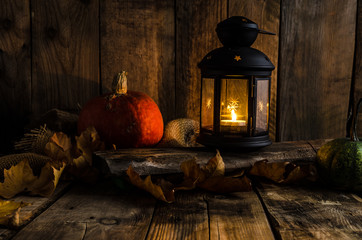 Halloween pumpkin moody picture with lantern