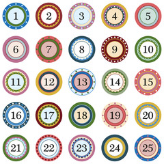 Colorful Button with numbers on white background