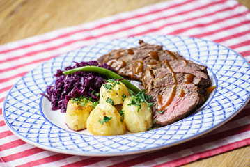 roasted beef with potatoes
