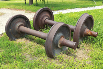 Abandoned  train two wheels on the grass