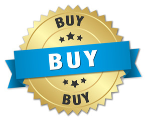 buy 3d gold badge with blue ribbon
