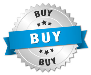 buy 3d silver badge with blue ribbon