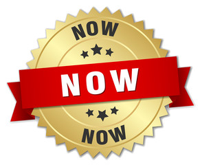 now 3d gold badge with red ribbon