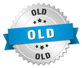 old 3d silver badge with blue ribbon