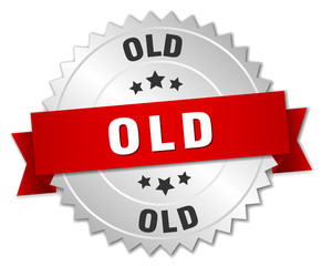 old 3d silver badge with red ribbon