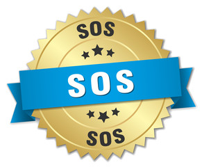 sos 3d gold badge with blue ribbon