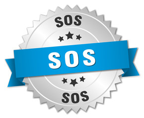 sos 3d silver badge with blue ribbon