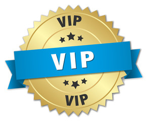 vip 3d gold badge with blue ribbon