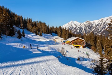 Fototapeta na wymiar Cafe at Mountains ski resort Bad Gastein - Austria
