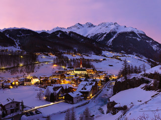 Mountains ski resort Solden Austria at sunset