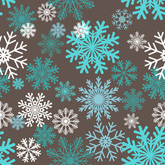 Seamless winter background with snowflakes. Colorful Christmas pattern.