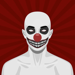 Bald scary Clown with smiling Face