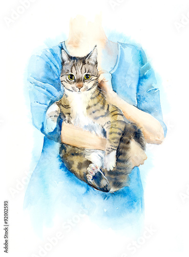 Cat On Hands Animals Shelter Homeless Animals Watercolor