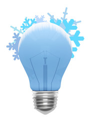Concept of winter, the blue lamp with snowflakes