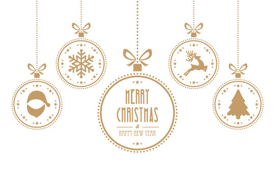 christmas balls hanging gold isolated background