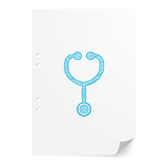 Blue handdrawn Stethoscope illustration on white paper sheet wit