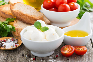 fresh mozzarella and ingredients for a salad