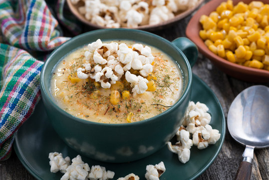 corn soup with popcorn