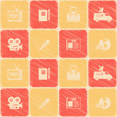Seamless background with journalism icons for your design
