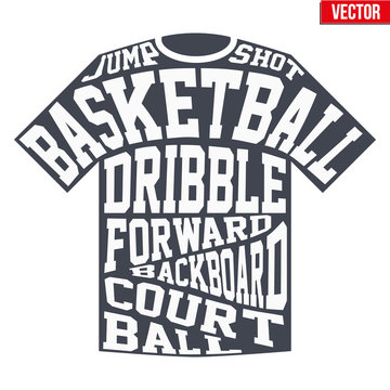 T-shirt sports symbols of basketball with typography