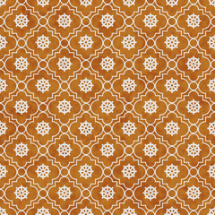 Orange and White Wheel of Dharma Symbol Tile Pattern Repeat Back