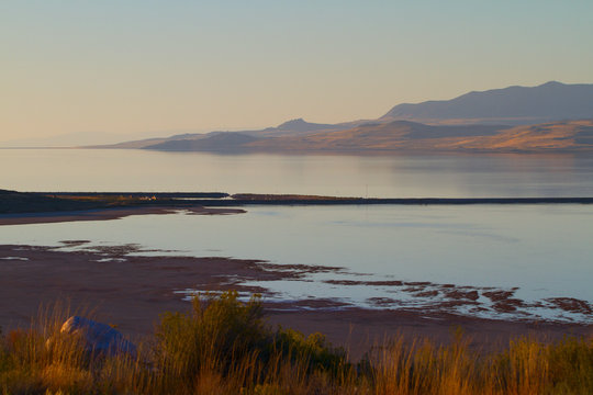 Great Salt Lake at sunset as seen from Antelope Island State Park in Utah
