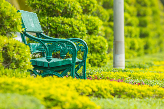 Green Chair In The Public Park.